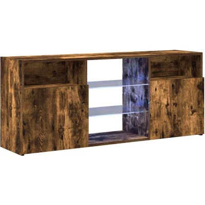 Image of vidaXL TV Cabinet with LED Lights Smoked Oak 120x30x50 cm
