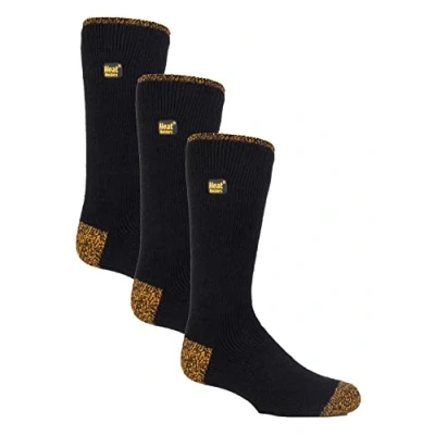 Image of HEAT HOLDERS 3 Pack Winter Mens Work Socks in Black Crew with Reinforced Heel and Toe (12 14, Black)