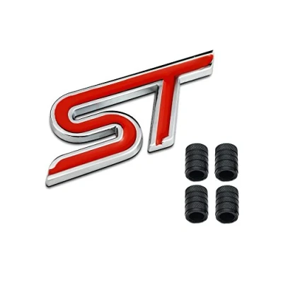 Image of HIGGER 1Pcs 3D Metal S ST Logo Car Badge Emblem Sticker +4Pcs Knurled Style With Plastic Core Valve Caps for Universal Styling Decorative Accessories (3)