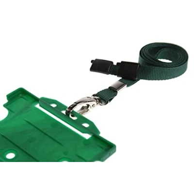 Image of Green ID Card Holder and Lanyard with Safety Breakaway Metal Clip
