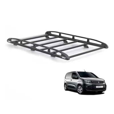 Image of Rhino Black Roof Rack for Peugeot Partner 2018+ Van (Only Standard (L1) Wheelbase with Barn Doors) Heavy Duty KammRack Integrated Ladder Roller (B672)