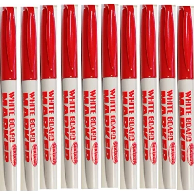Image of JMS we create smile RED Whiteboard Pens White Board Markers Dry Wipe for No toxic Fine tip Thin Box Pack of 36