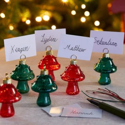Image of Talking Tables 6 x Glass Mushroom Shaped Table Place Card Holders for Christmas Dinner, Wedding, Party Decorations and Display