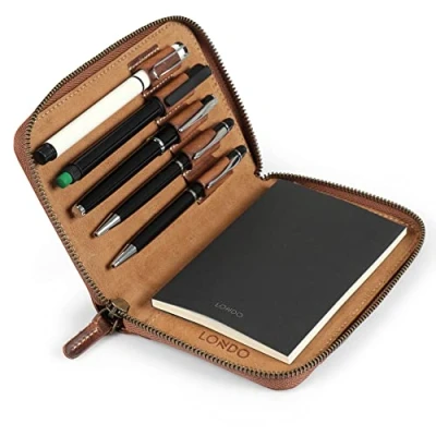 Image of LONDO Genuine Leather padfolio with Pen Holder, Notepad and Zip (Cinnamon)