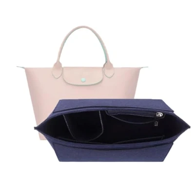 Image of D.DUO Purse Organizer, Multi Pocket Felt Handbag Folding Tote Bag Organizer Insert for Wallet Longchamp (Dark Blue,Small)…