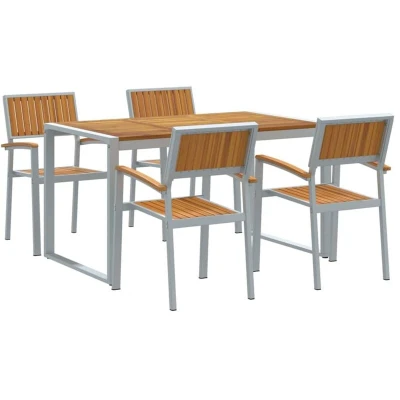 Image of vidaXL 5 Piece Garden Dining Set Solid Wood Acacia and Metal