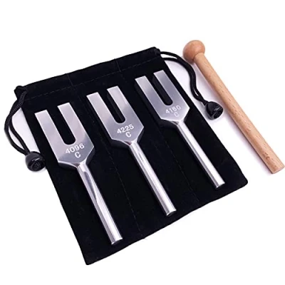 Image of Angel Tuning Forks Set 4096 Hz, 4160 4225 Hz for Healing Musical Instrument, with Wood hammer and Soft Storage Bag, Sound Vibration Therapy Medical Tools
