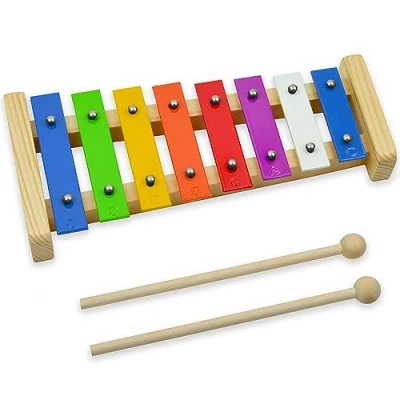 Image of A Star 8 Note Colourful Diatonic Glockenspiel Xylophone with Multi Coloured Keys Two Wooden Beaters C6 to C7