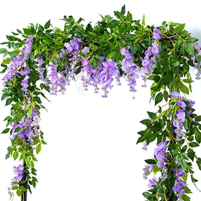Image of Yueshop 2x7FT Artificial Wisteria Vine Garland Plants Flowers Arts For Ceremony Home Wedding Decoration (Lilac)