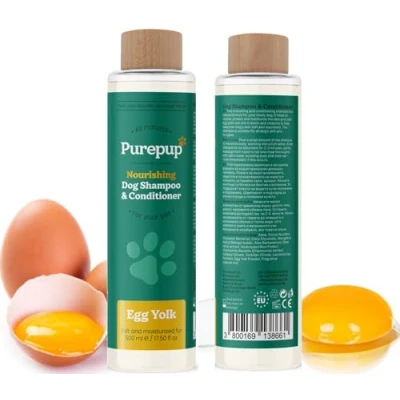 Image of PUREPUP All Natural Nourishing Dog Shampoo &amp; Conditioner 2 in1 with Egg Yolks; Sulfate Free; Soap Free Tearless Moisturizer for Itchy Dry Sensitive Skin; Puppy; Grooming; Big Size Package