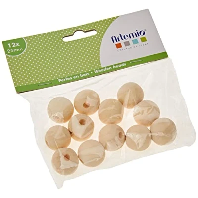 Image of Artemio 12 Piece 25 mm Wooden Beads, Beige
