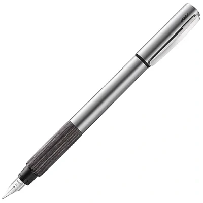 Image of Lamy Accent 096 Fountain Pen Aluminium with Interchangeable Brown Wood Grip and Steel Nib Fed...
