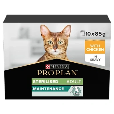 Image of PRO PLAN® Adult 1+ STERILISED MAINTENANCE with Chicken in Gravy Wet Cat Food Pouches 10x85g, For Neutered Cats, Pack of 4