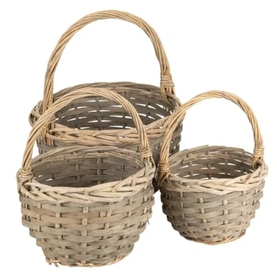 Image of Ideen mit Herz Wicker Basket Set 3 Baskets in Different Sizes: Diameter 14, 18, 21 cm with Handle Braided Round Small Ideal as a Gift or (Dark)