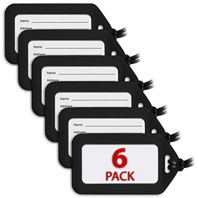 Image of MIFFLIN Luggage Tags Black, 6 PK Bag Tag for Baggage Suitcase Bulk