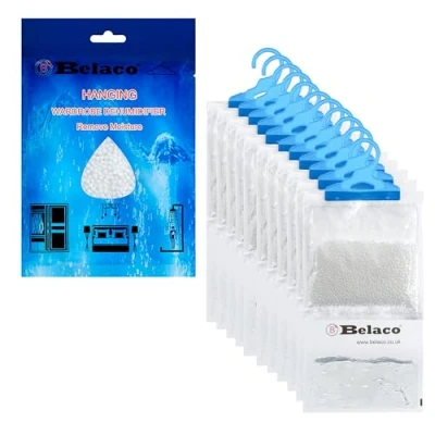 Image of Belaco Set of 12 Hanging Dehumidifier, 230g Moisture Absorber, Dehumidifier for home, Ideal to eliminate damp &amp; Condensation Bedroom, Wardrobe, Kitchen, Basement, Office etc (12)