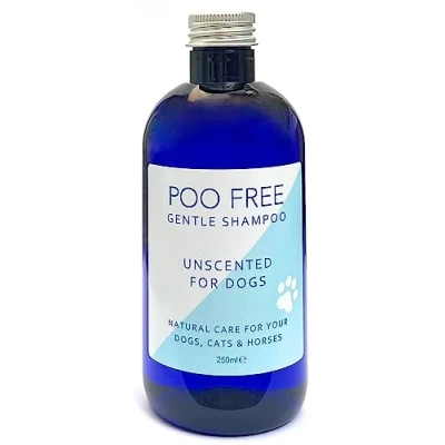 Image of POO FREE Shampoo for Dogs 99% Natural Unscented Sensitive Dogs. Sulfate/Parabens Free. Cleans, Soothes, Relieves Itchy Skin. pH Balanced, Concentrated. 250ml