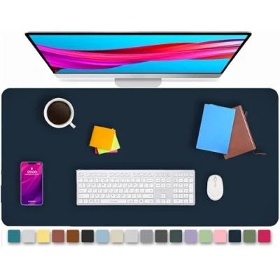 Image of KKTECH Leather Desk Pad, Non Slip, Mouse Premium Office Table Writing Mat for Laptop Writing, Waterproof (Dark Blue, 80 x 40)