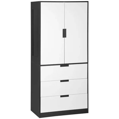 Image of HOMCOM 3 Drawer 2 Door Wardrobe, Modern Clothes Storage Cupboard Unit with Hanging Rod, Bedroom Wardrobe Soft Closing Hinge, 50D x 80W 180Hcm, Black