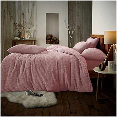Image of GC GAVENO CAVAILIA Teddy Duvet Cover Double Fleece Bedding Set with Pillowcases Pink
