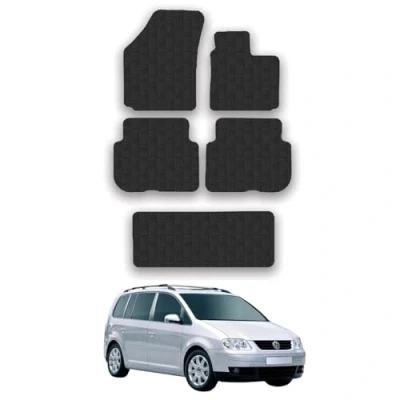 Image of 5mm Rubber Car Mats Compatible With VW Touran (2003 2007) Tailored Fit Floor Set Accessory Custom Anti Slip Backing Heavy Duty Waterproof Easy Clean Durable All Weather Full Coverage