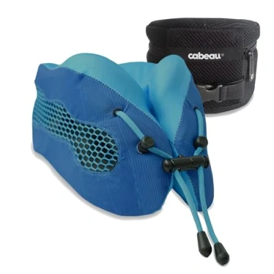 Image of Cabeau Evolution Cool Travel Pillow The Best Air Circulating Head and Neck Memory Foam Cooling Blue