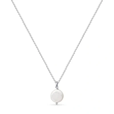 Image of Amberta Women 925 Sterling Silver Freshwater Pearl Necklace: Necklace with Flat Baroque Pendant