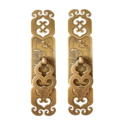 Image of Tiazza 2Pcs Vintage Style Embossing Pattern Pulls Handle Bookcase Wardrobe Drawer Pure Copper Double Door