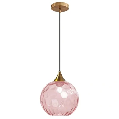 Image of Euone_Clothes 7.8 inches Ripple Glass Pendant Light in Gold Finish Industrial Vintage E27 Loft Bar Ceiling Globe Hanging Lamp Dining Room Kitchen Island Lighting Fixture Pink