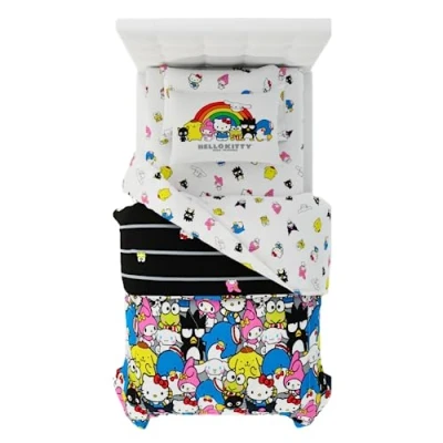 Image of Franco Collectibles Sanrio Hello Kitty &amp; Friends Bedding 5 Piece Super Soft Comforter and Sheet Set with Sham, Twin, (100% Official Licensed Product)