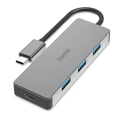 Image of Hama USB C Hub 4 Ports (Super Speed Plus Data Transfer with up to 10 Gbps, 3x A, 1x C, 3.2 Gen2 Multiport Adapter, Adapter in 1 for Office, Home Office and Travel) Aluminium