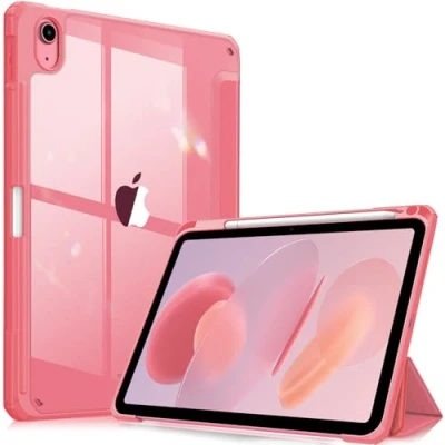 Image of FINTIE Hybrid Case Compatible with iPad 10th Generation 2022 (10.9 Inch) [Ultra Slim] Shockproof Clear Cover Built in Pencil Holder, Auto Wake/Sleep, Pink