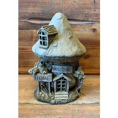 Image of STONE GARDEN MUSHROOM FAIRY LEAF HOUSE ORNAMENT GIFT