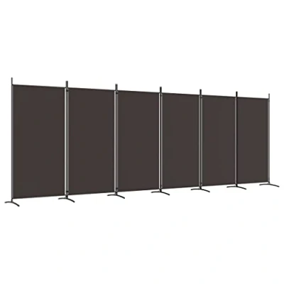 Image of &#039;vidaXL 6 Panel Room Divider, Brown Fabric and Iron, Versatile Partition for Bedroom Living Area, Privacy Screen 520x180 cm
