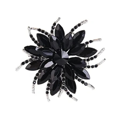 Image of Perfeclan Fashion Lapel Brooch Pins,Broaches and Pins for Women Crystal Alloy Plating Flower Pendant, Black