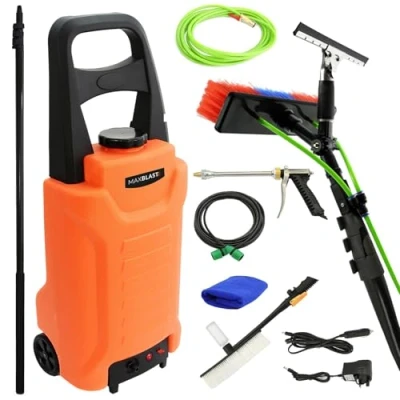 Image of MAXBLAST Window Cleaning Water Fed Pole 30ft With 30L Trolley Washing System Car Kit Accessories Includes Brush Squeegee, Spray Gun, Microfibre Cloth