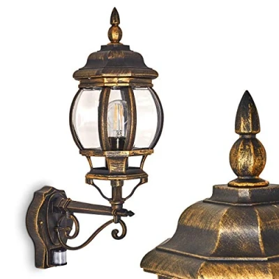 Image of Outdoor Wall lamp Lentua w. Motion Detector, Light Upwards, cast Aluminum in Brown/Gold Plastic Discs, for Terrace/Yard E27 Socket, Retro/Vintage, Without Bulbs