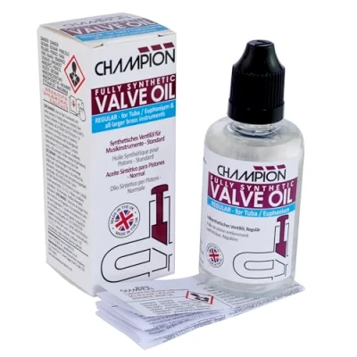 Image of Champion Valve Oil 50ml (Fully Synthetic) for Euphonium and Tuba. Lubrication Large Piston Brass Musical Instruments. Made in the UK.