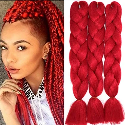 Image of 24&quot; Braiding Hair Extension Jumbo Braids Synthetic 3bundles/pack Kanekalon Crochet Afro Box Braid Heat Resistent (Red)