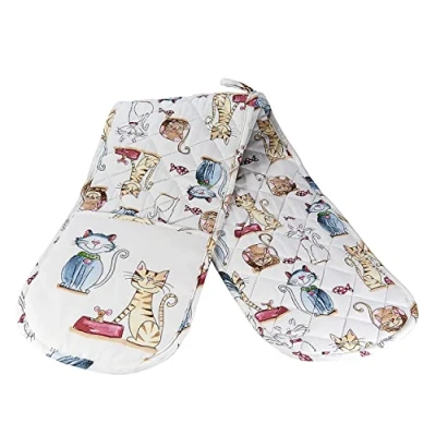 Image of SPOTTED DOG GIFT COMPANY Double Oven Gloves, Heat Resistant Mitt, Cat and Mouse Themed Kitchen Mitts, Cute Cats Cooking &amp; Baking Gifts for Lovers Women Men