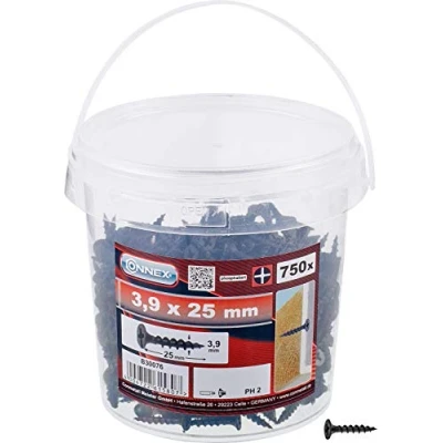 Image of CONNEX B30076 Dry Wall Screws 3,5x25 in Bucket, Black, 3,9 x 25 mm (750 Stück)