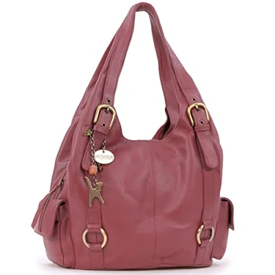 Image of Catwalk Collection Handbags Women&#039;s Large Leather Shoulder Bag Hobo Tote With Zip Handbag Multiple Compartments ALEX Red