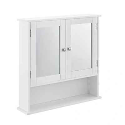Image of [en.casa] Bathroom Cabinet with Mirror Compartment Wall Rack 22.8x22x5.1 inches (58x56x13) cm White