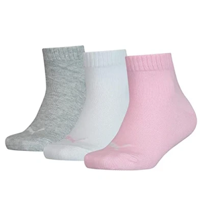 Image of Puma 194011001 UK 12 1.5 Kids Quarter Socks (3 Pair Pack) Rose Water