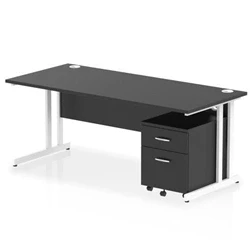 Image of Impulse 1800x800 Desk Black/White Cantilever Leg 2 Drawer Mobile Ped