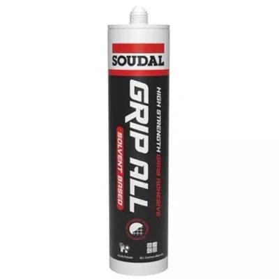 Image of Soudal Grip All Solvent Based Adhesive Sealant Cartridge Beige 290ml Ultra Strong Gap Filling Fibre Reinforced Sealing And Bonding In The Building Construction