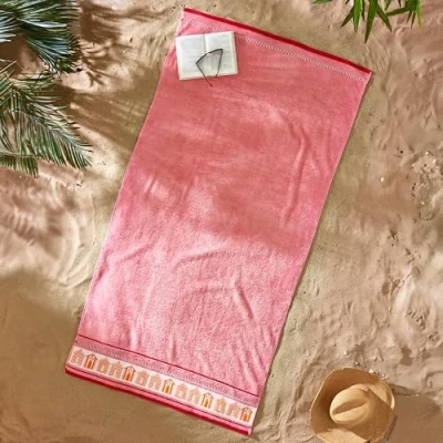 Image of Catherine Lansfield Beach Huts90x180cm Cotton Extra Large Towel Coral
