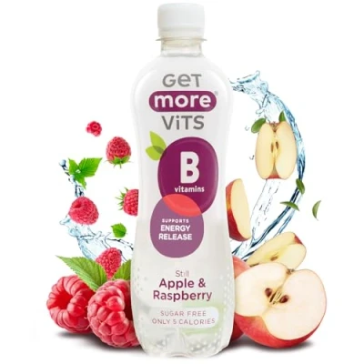 Image of Get More Vits B Vitamins Still Apple &amp; Raspberry Flavoured Spring Water (12 x 500ml), Supports Energy Release, Tackle Tiredness Fatigue, Natural Flavours, Sugar Free, Low Calorie, Vegan