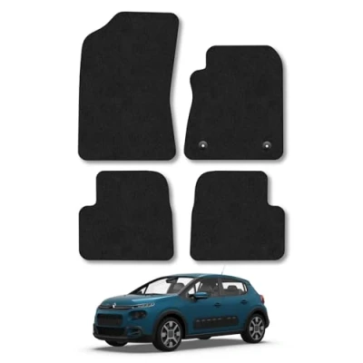 Image of Car Mats Compatible with Citroen C3 (2017+) Tailored Fit Black Carpet Floor Set Accessory Custom 4 Pieces Anti Slip Backing &amp; Binding Trim Edge