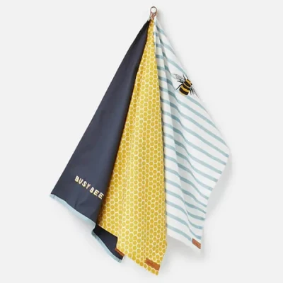 Image of Joules Bee And Striped Tea Towels Set Of 3